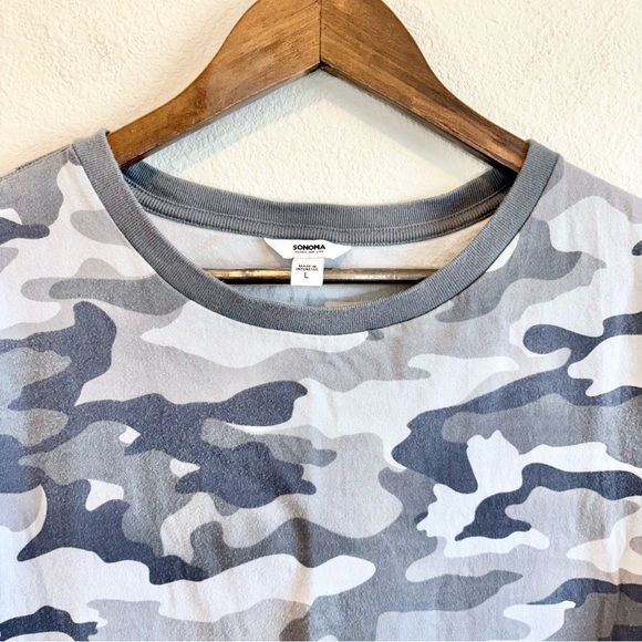 Sonoma Women’s Camo T-Shirt Dress Gray Short Sleeve Casual Cotton Size Large - Picture 3 of 11